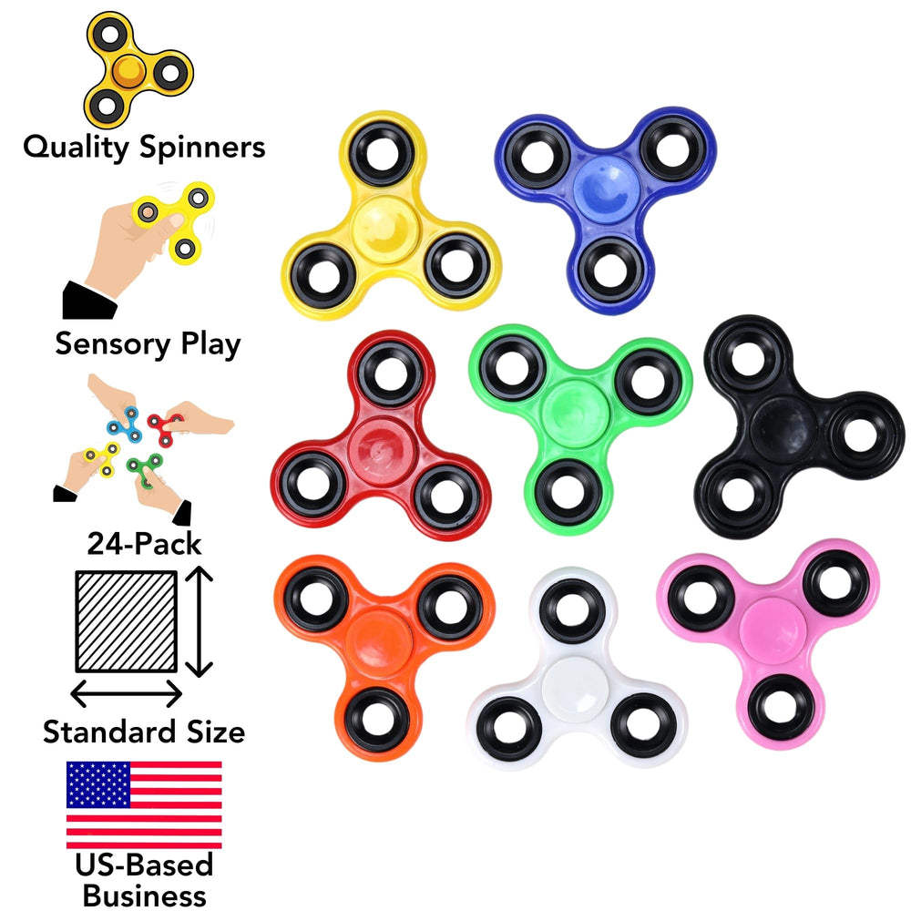 Iconikal 24-pack fidget spinner with printed styles for classroom rewards.