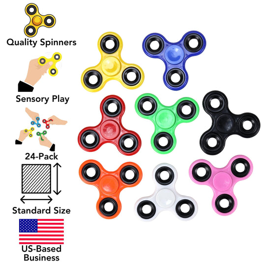 Iconikal 24-pack fidget spinner with printed styles for classroom rewards.