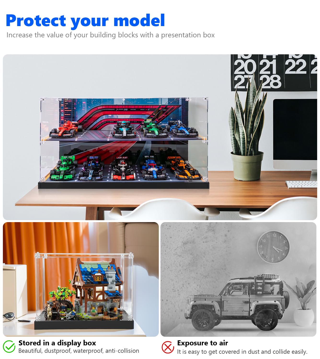 iCUANUTY dust-proof display box close-up highlights clear acrylic protection