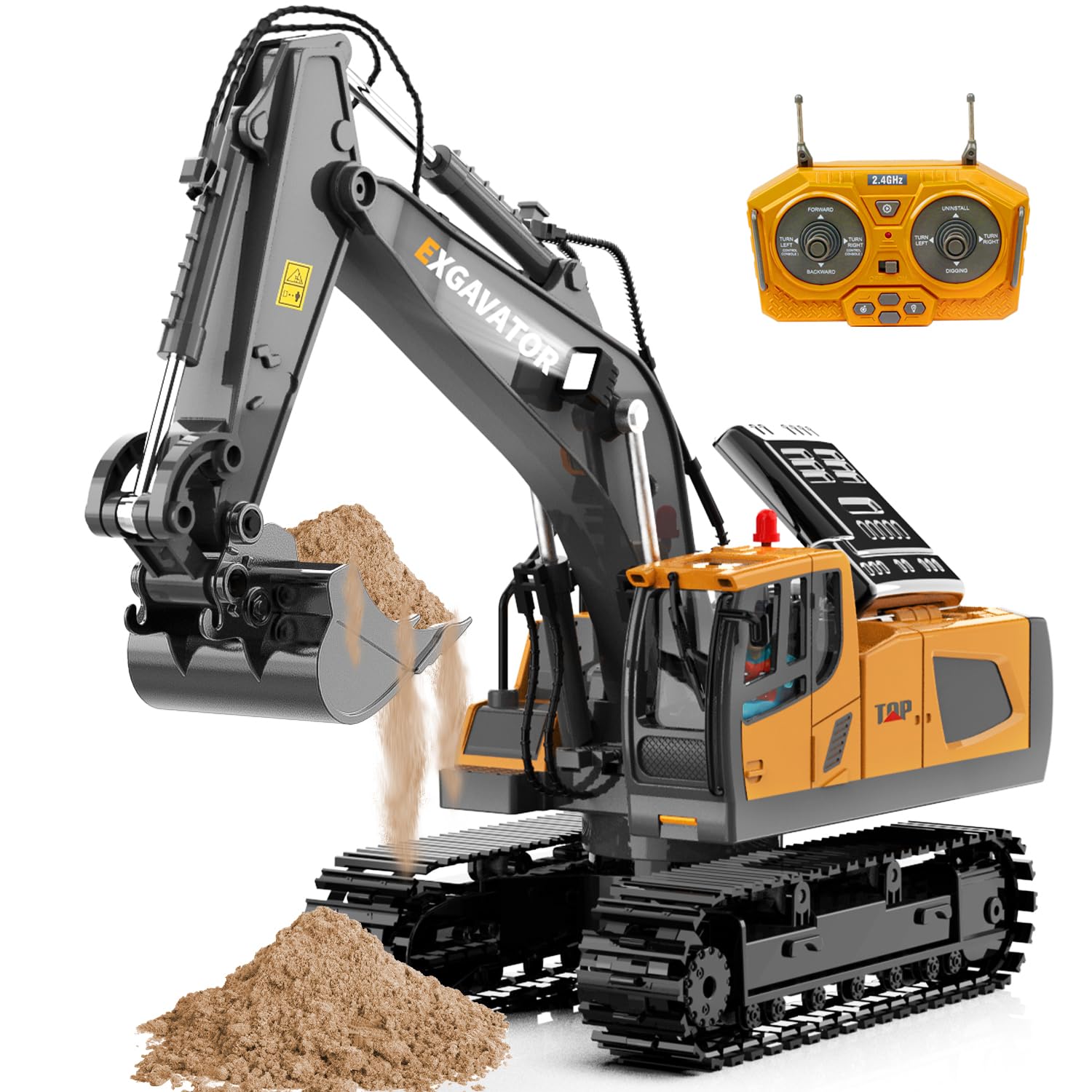 ID Gerilla remote control excavator front view for realistic play and durability