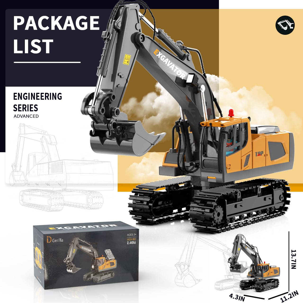 ID Gerilla RC excavator gift-ready packaging for birthdays and holidays