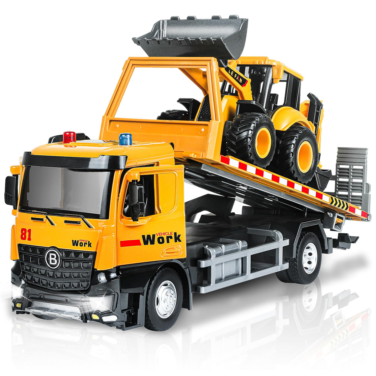 ID Gerilla tow truck toy with metal cab and flatbed for realistic rescue play