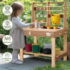 IDEA FAMILY outdoor mud kitchen designed for backyard garden play sessions.