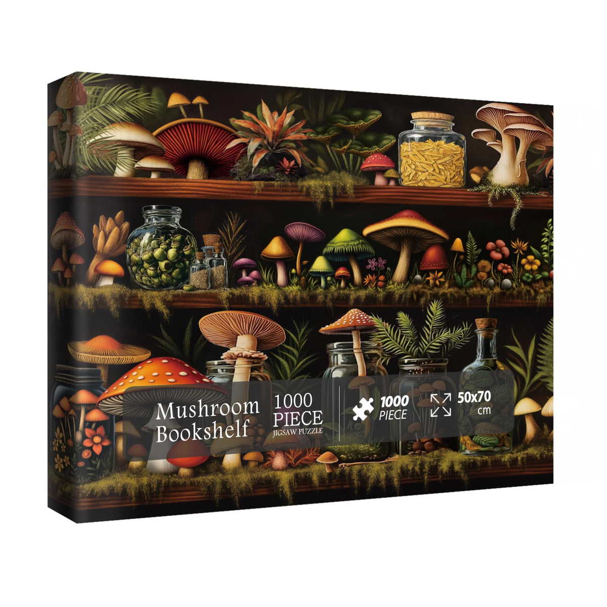 IdeaBazar Mushroom Bookshelf Puzzle visuals: 1000 pieces for a relaxing, rewarding challenge