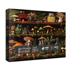 IdeaBazar Mushroom Bookshelf Puzzle visuals: 1000 pieces for a relaxing, rewarding challenge