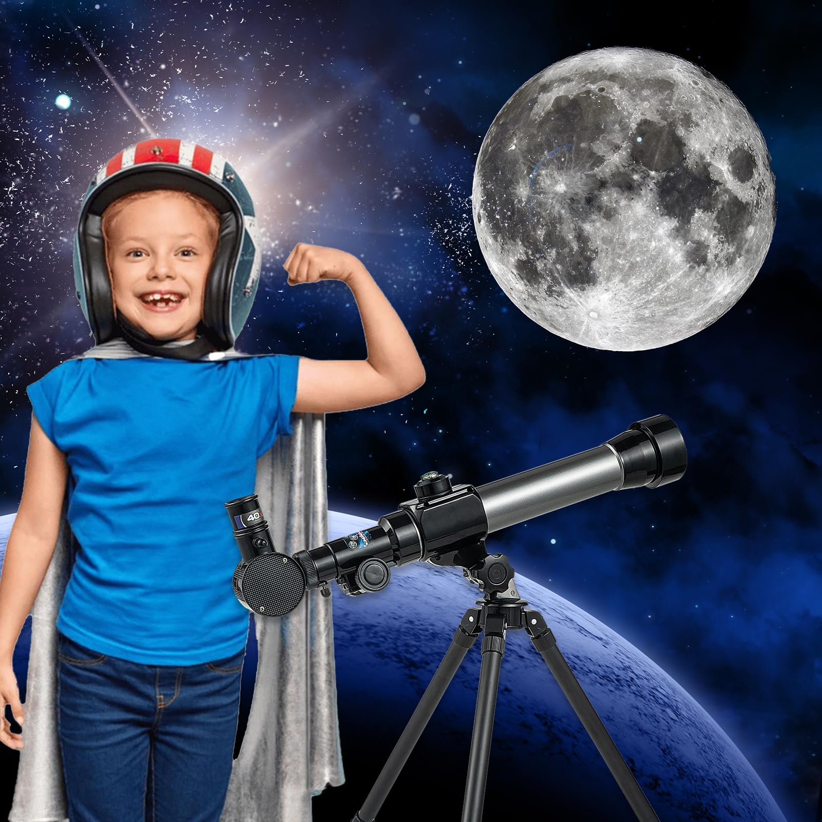 Ideal Swan Kids Telescope 40x magnification lets young stargazers inspect the moon