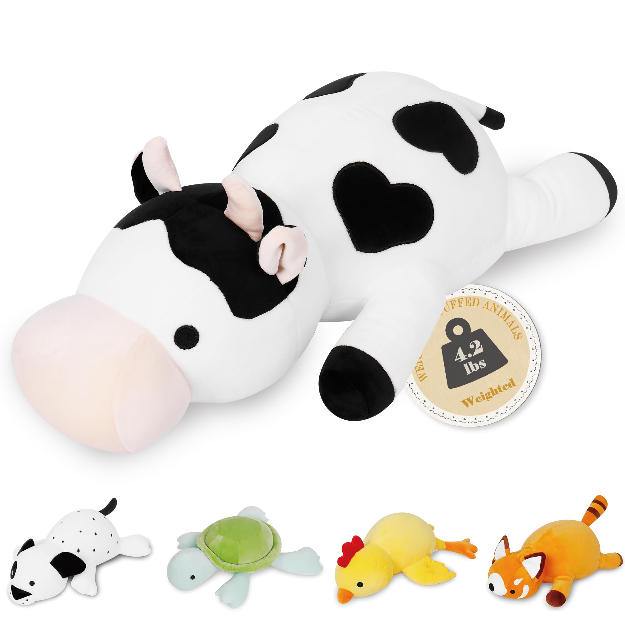 IdeaMeme Cow Weighted Plush 24-inch for comforting hugs and cozy support.