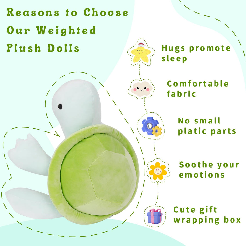 IdeaMeme turtle weighted plush 22 – provides gentle lumbar support when seated.