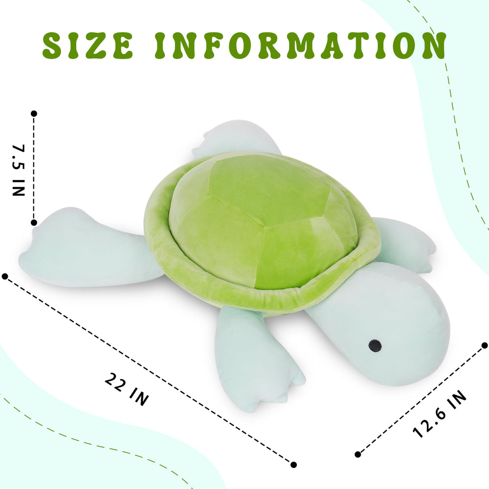 IdeaMeme turtle weighted plush 22 – side profile shows cozy fabric.