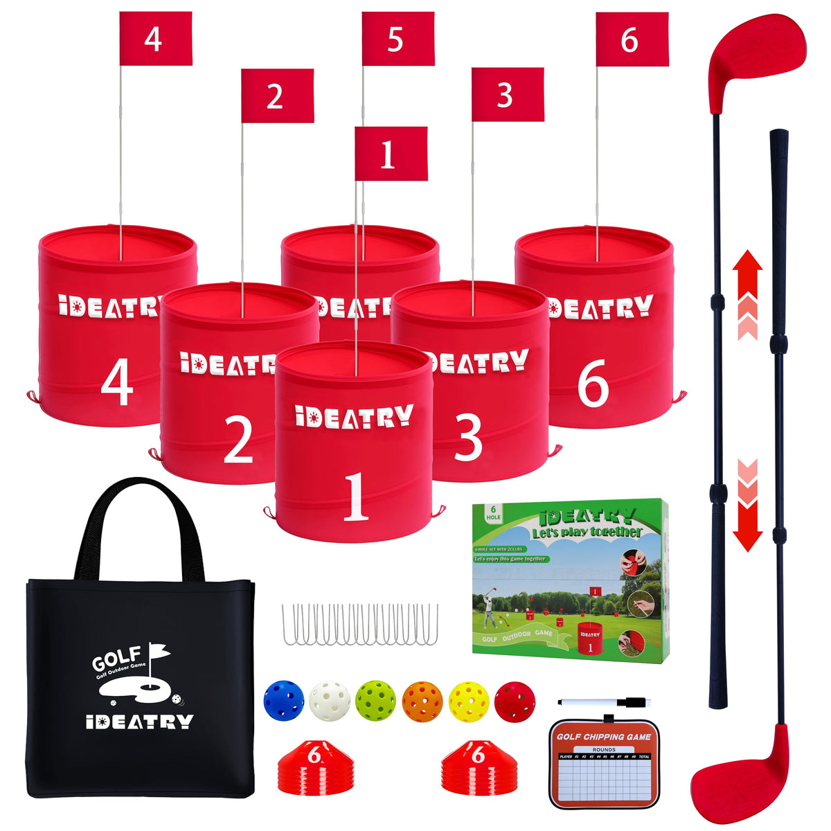 IDEATRY Ultimate 6 Holes backyard buckets showing durable all-weather targets.