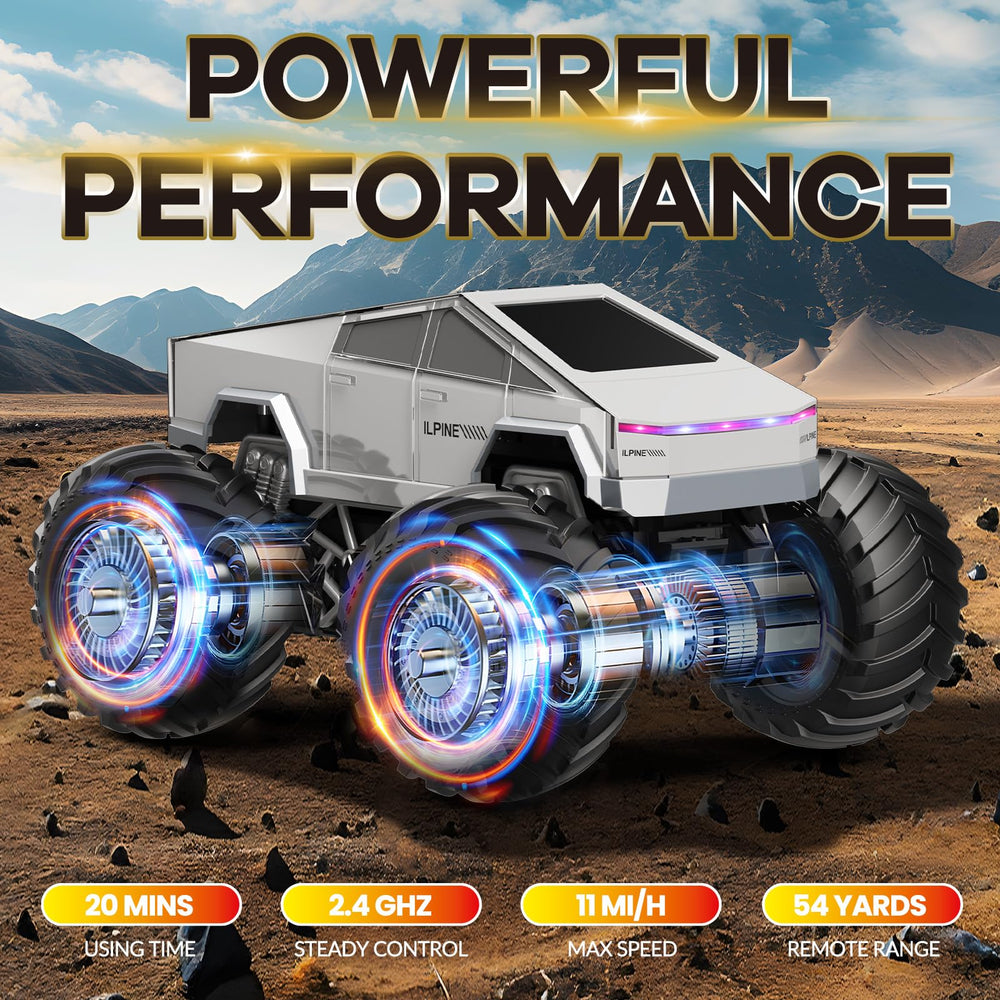 iDrone Cyber RC Truck front view with LED lights for night play.