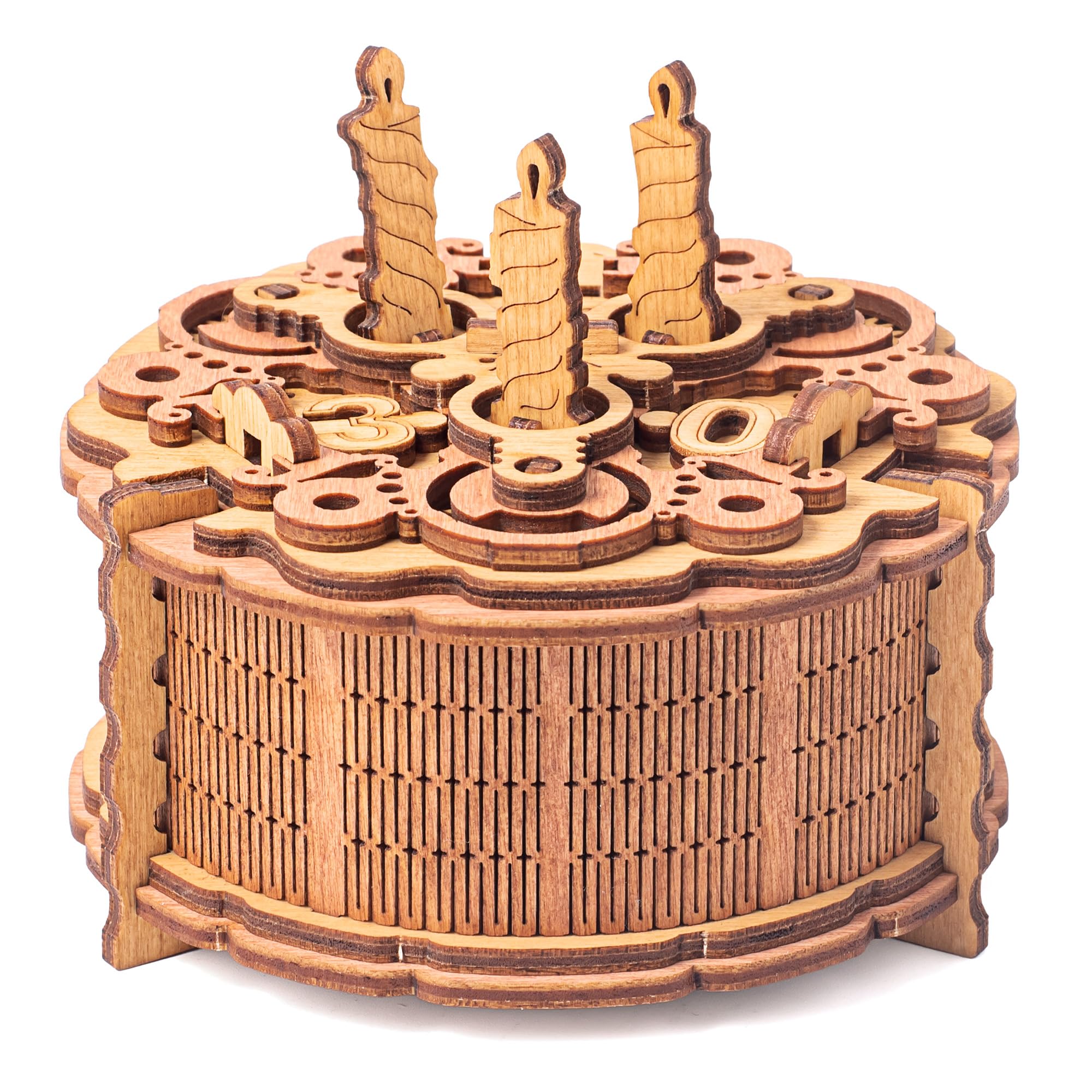 idventure Birthday Cake Puzzle Box open to reveal a hidden cash compartment for gifts