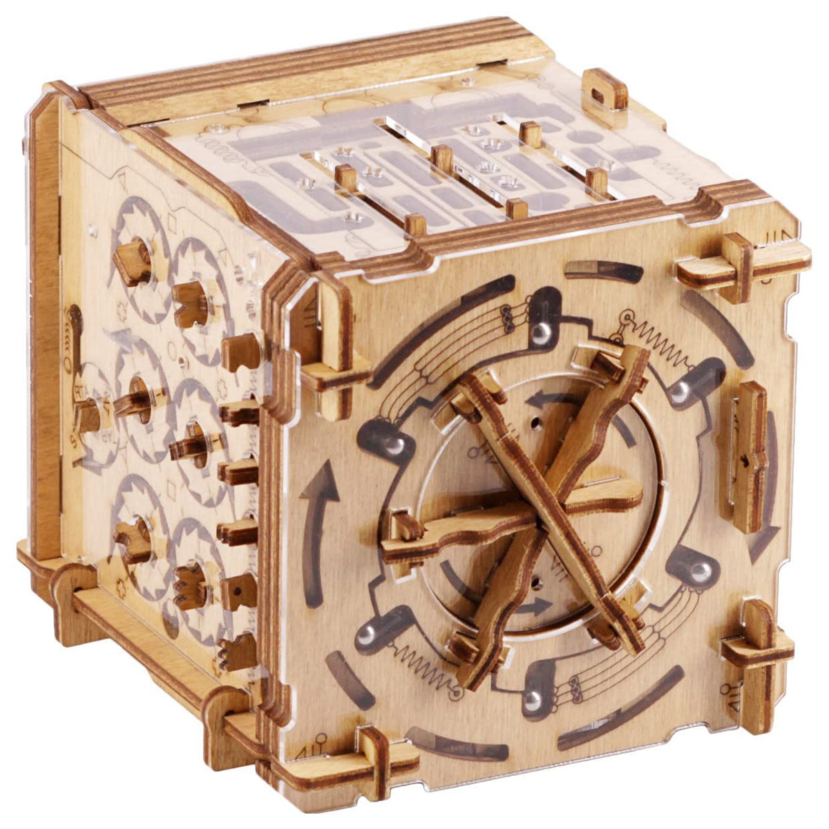 iDventure Cluebox Cambridge Labyrinth puzzle box in wood finish for a clever escape challenge
