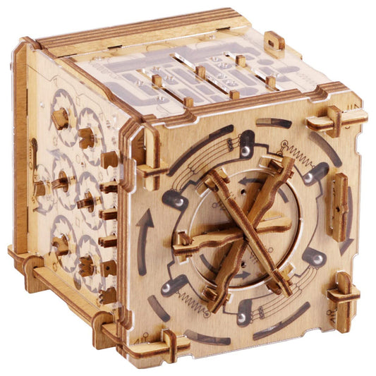 iDventure Cluebox Cambridge Labyrinth puzzle box in wood finish for a clever escape challenge