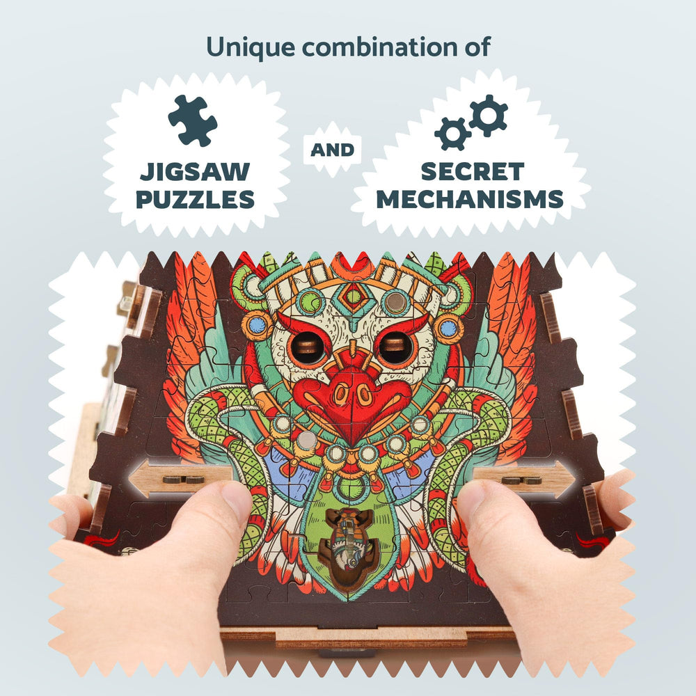 iDventure CluePuzzle wooden 3D puzzle box with laser-cut details