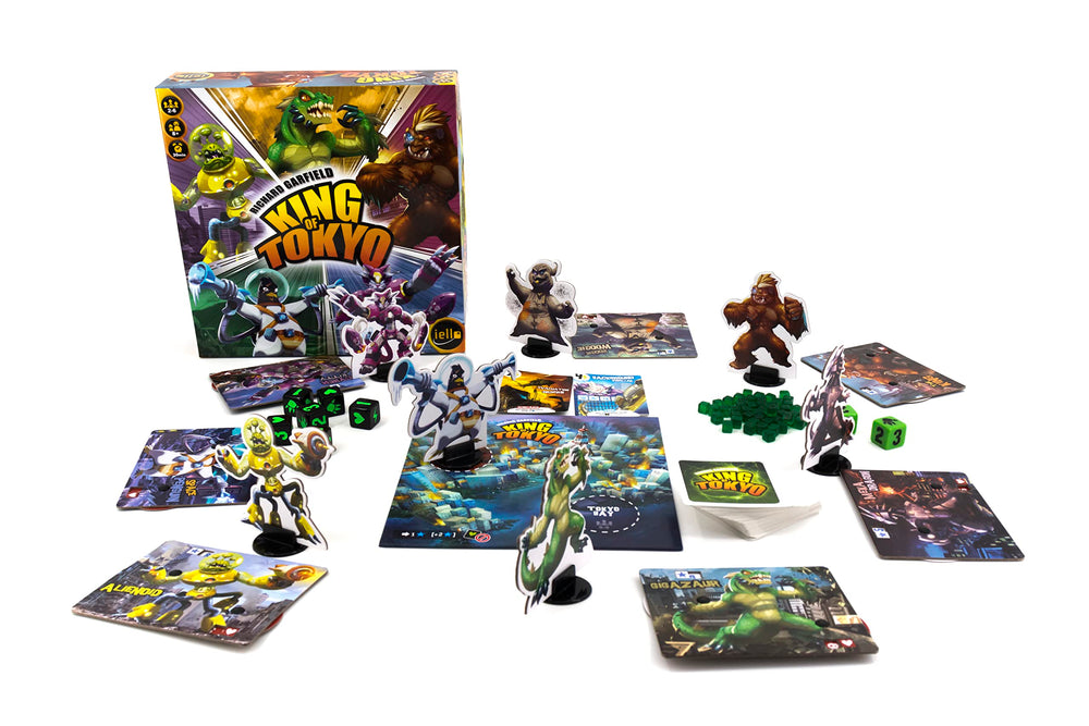 IELLO King of Tokyo new edition dice close-up highlighting chunky, satisfying rolls