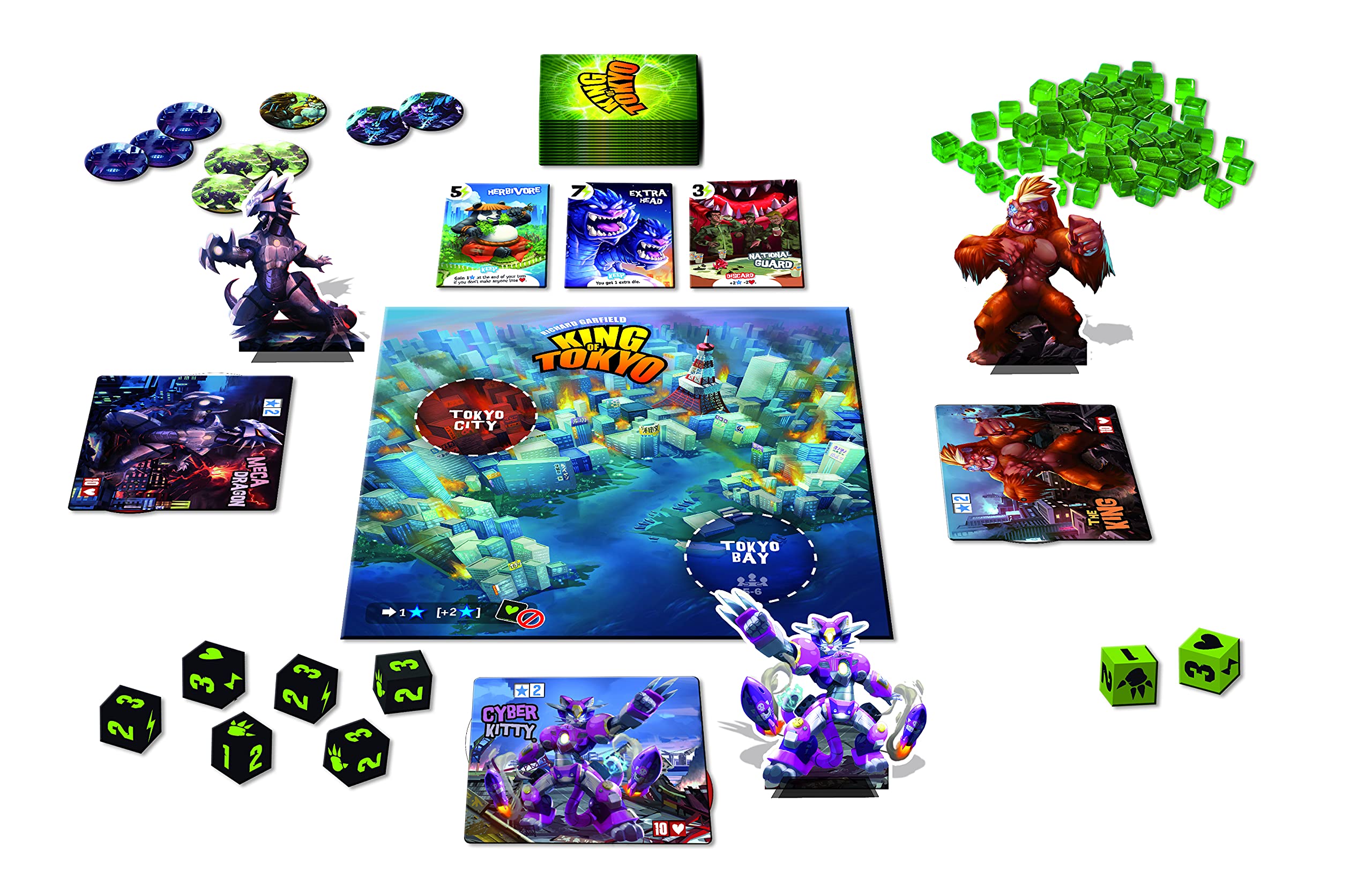 IELLO King of Tokyo game in play showing chaotic monster battles