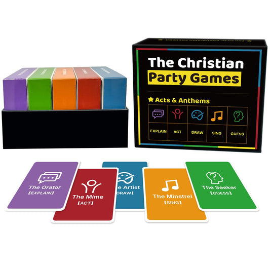 IEYMLRN Acts & Anthems box cover illustrating an all-in-one family game for lively gatherings
