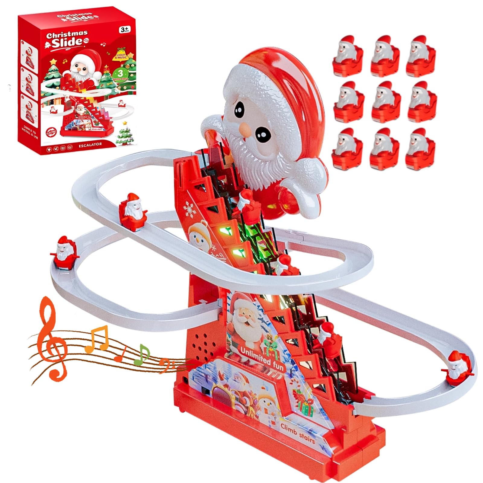 IFASHIHOME Santa climb-track toy with bright LEDs for engaging play.