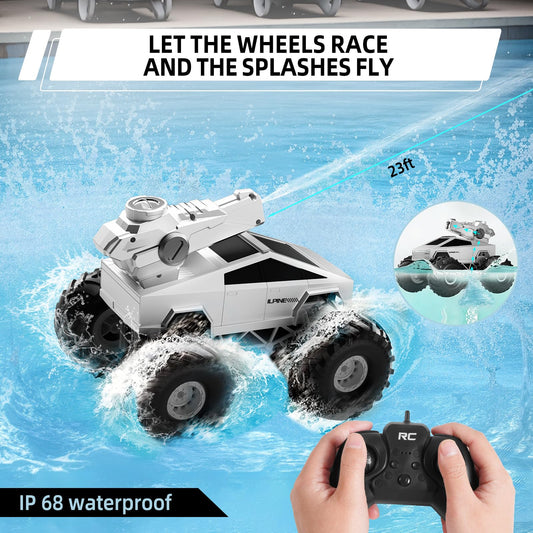 iFldnnry RC Truck water glide demonstrates amphibious use for pool play
