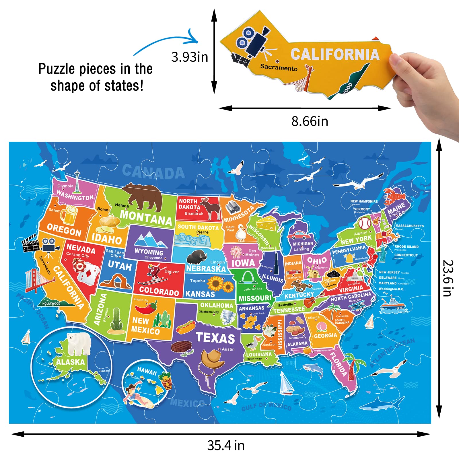 IFLOVE 70-piece US map capitals puzzle supports problem-solving and coordination
