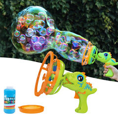 IFLOVE Bubble Gun Dinosaur Blower delivers vibrant bubbles for outdoor play.