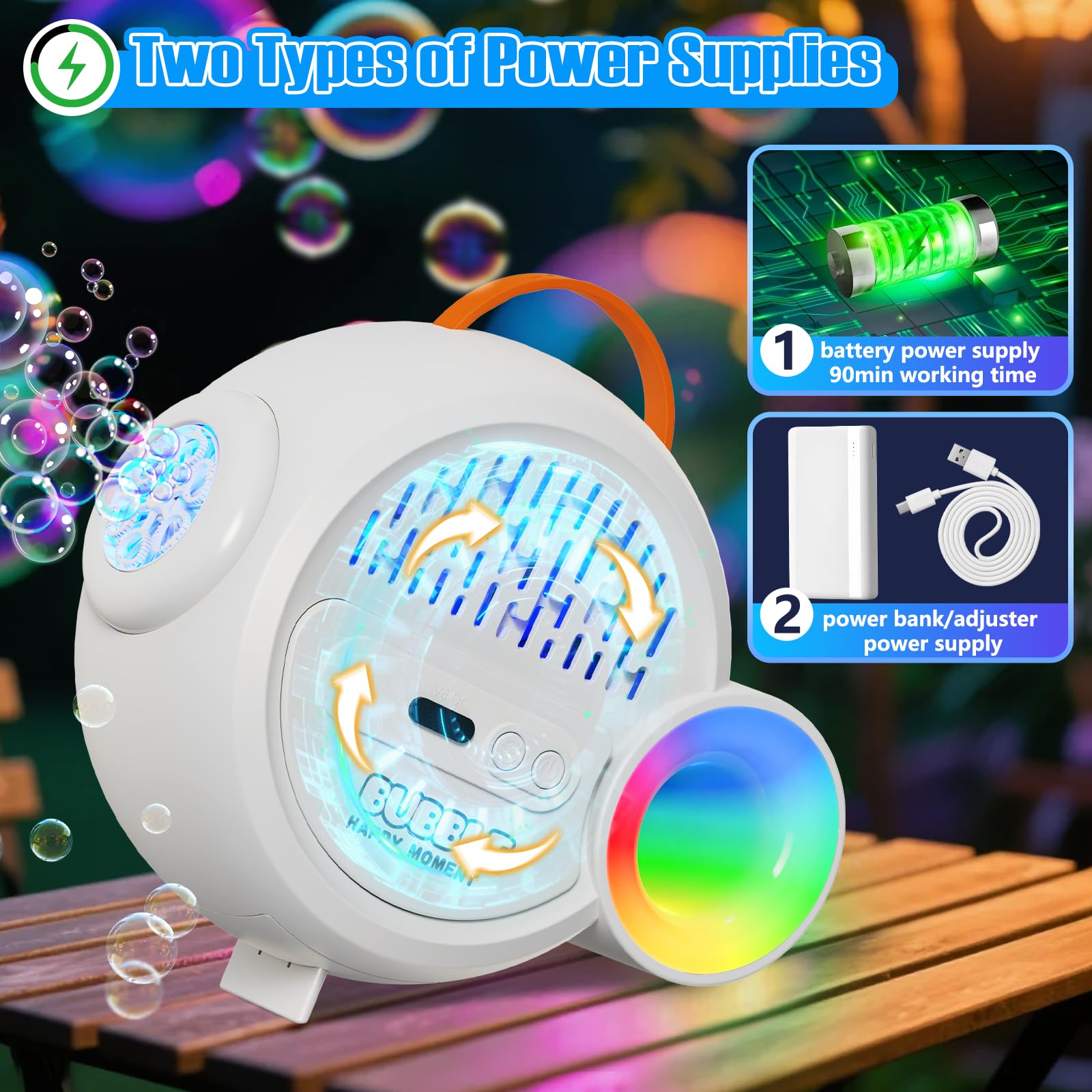 IFLOVE bubble machine charging via Type-C for flexible power options