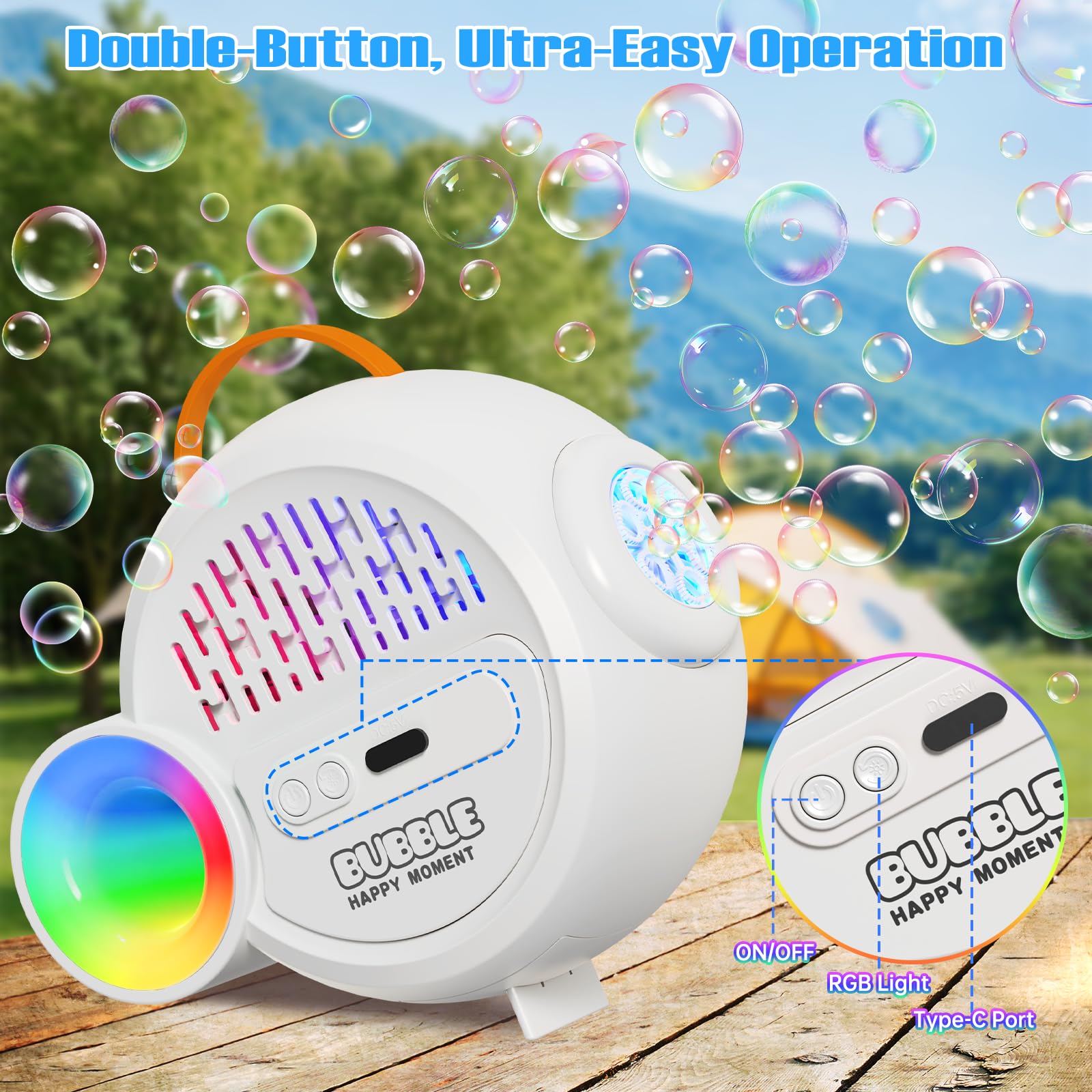 IFLOVE bubble machine showing large water tank for long playtime