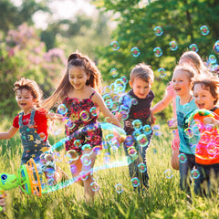 IFLOVE Bubble Gun wand and dish enable quick bubble dipping.