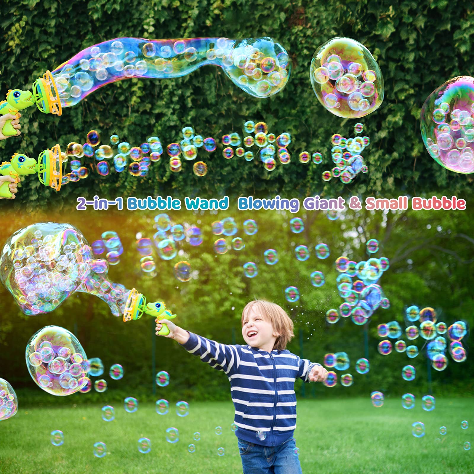 IFLOVE Dinosaur Bubble Blower in action is ideal for parties and gifts.