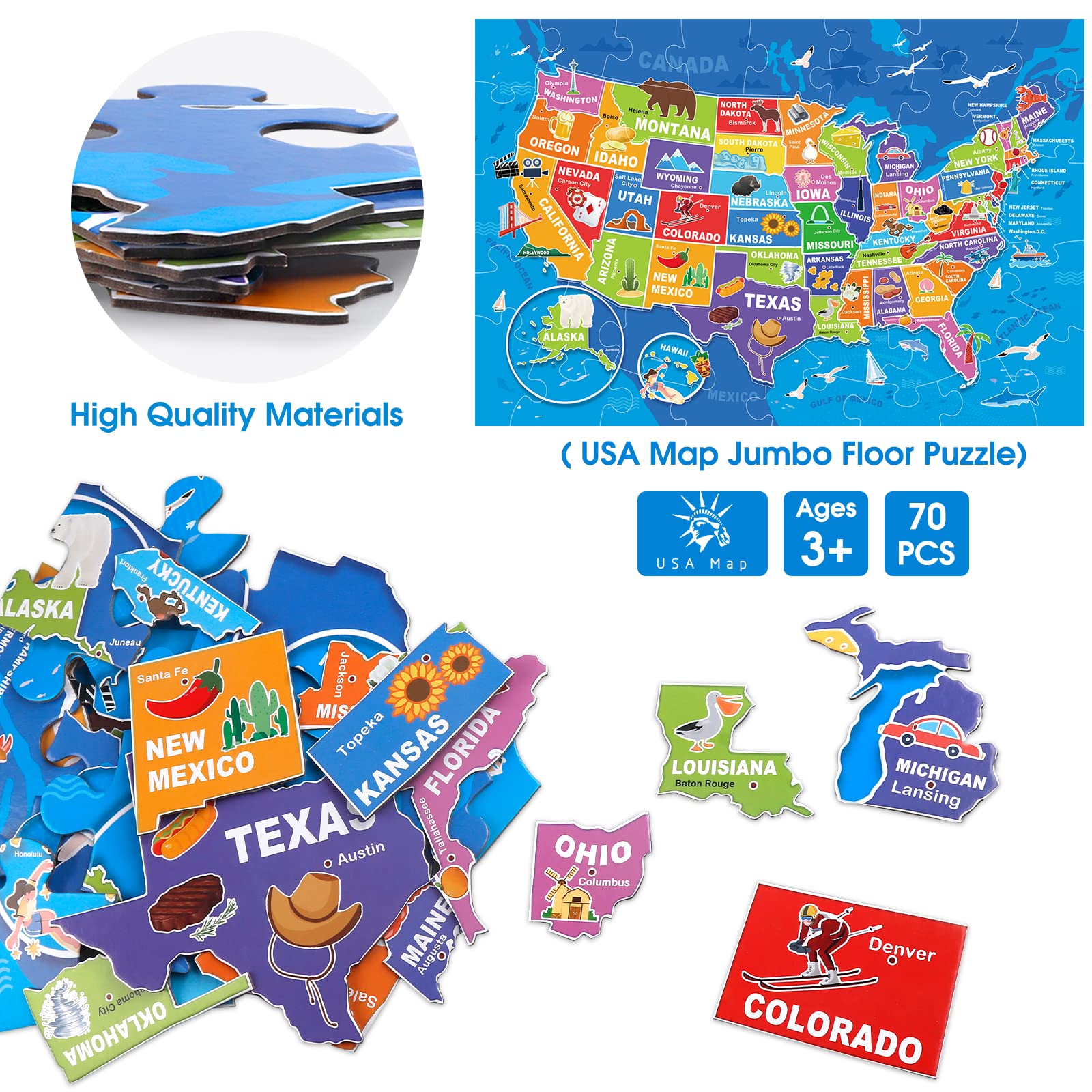 IFLOVE puzzle pieces are durable and safe for repeated floor play