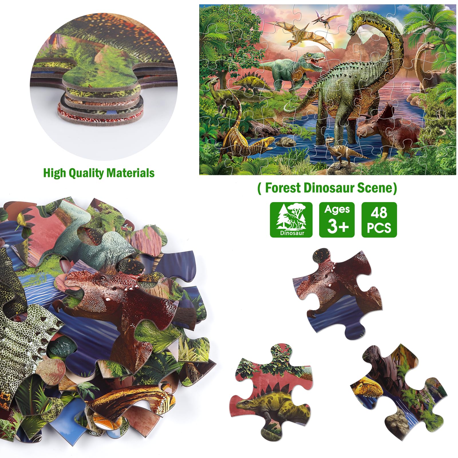 IFLOVE forest dinosaur scene puzzle highlights waterfalls and ferns for curious exploration.