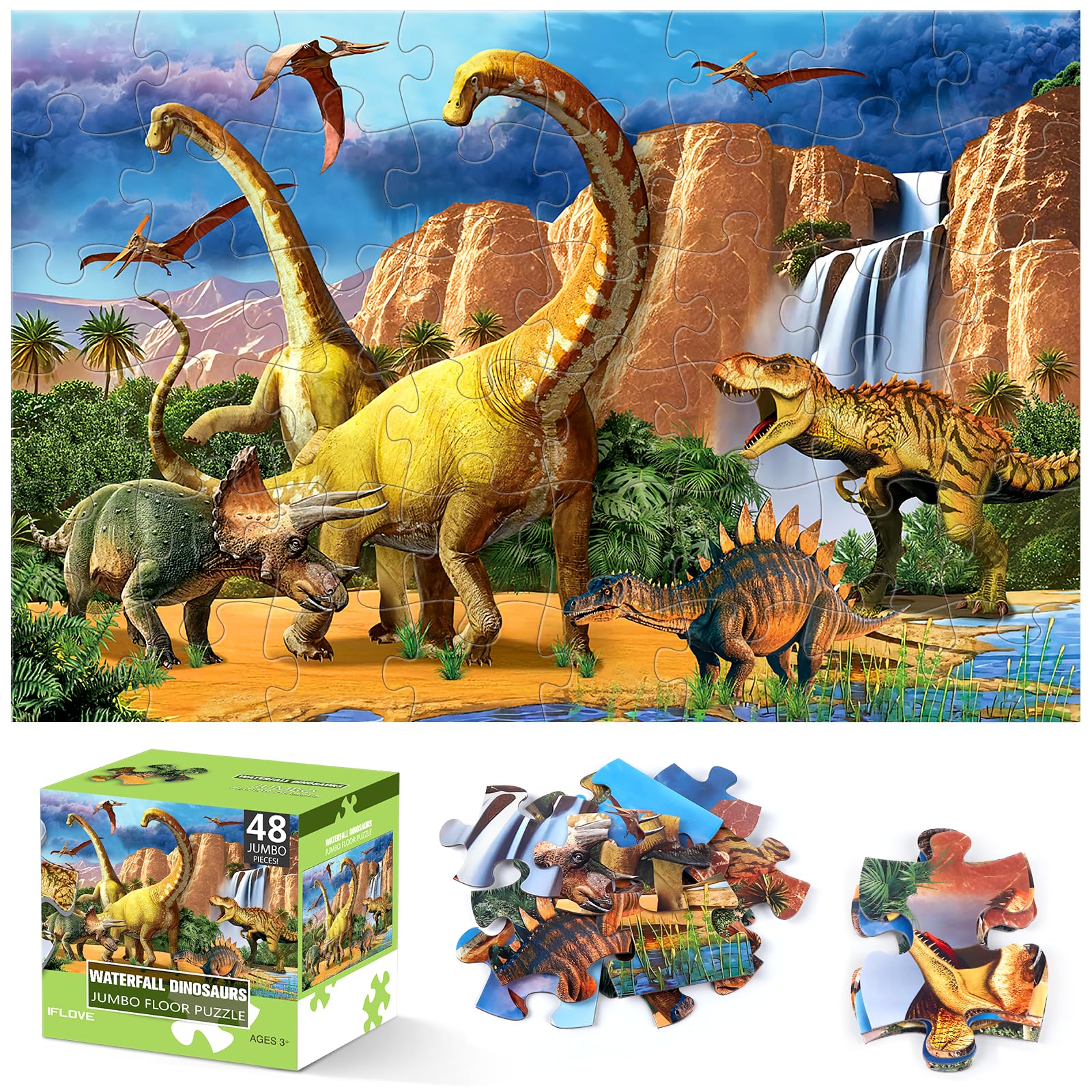 IFLOVE jumbo floor puzzle dinosaur 48-piece—large pieces for easy handling and focused play.
