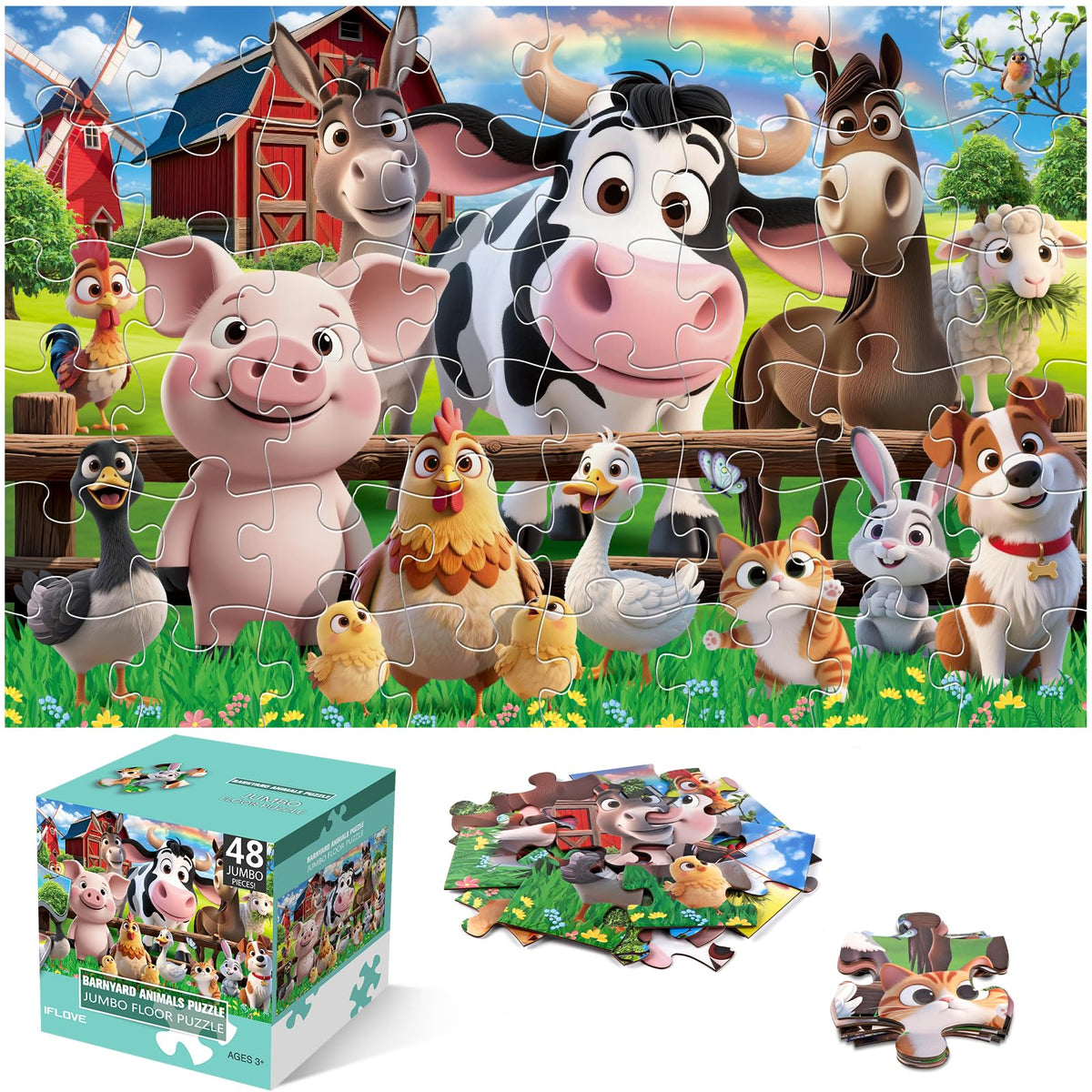 IFLOVE jumbo floor puzzle farm animals shows a vivid scene to boost early animal recognition.