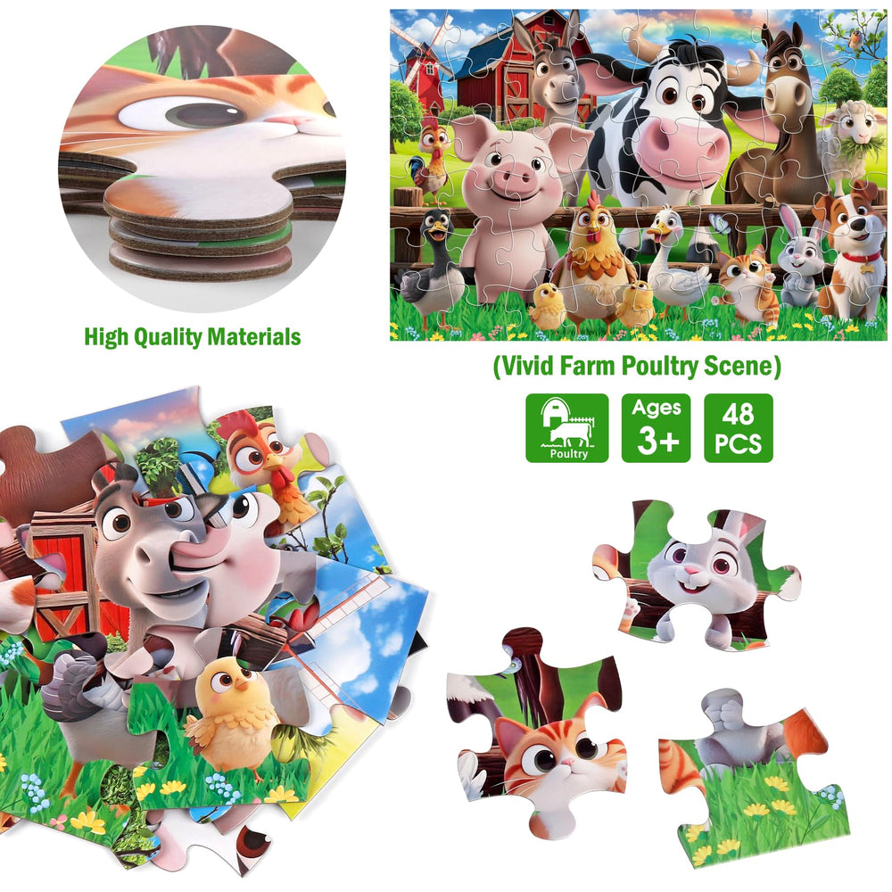 IFLOVE 48-piece farm animals puzzle captivates toddlers with bright colors and engaging farm scenes.