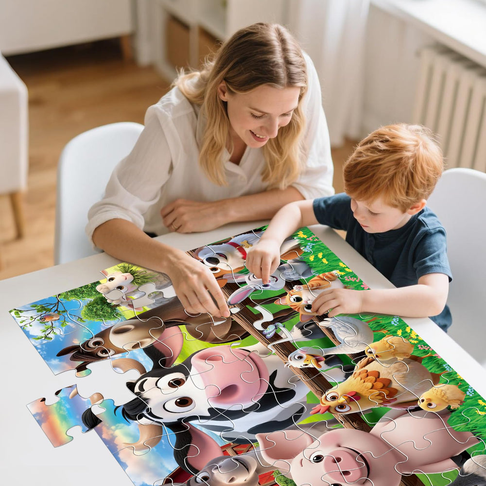 IFLOVE farm animal puzzle promotes cognitive skills while you guide a cooperative build.