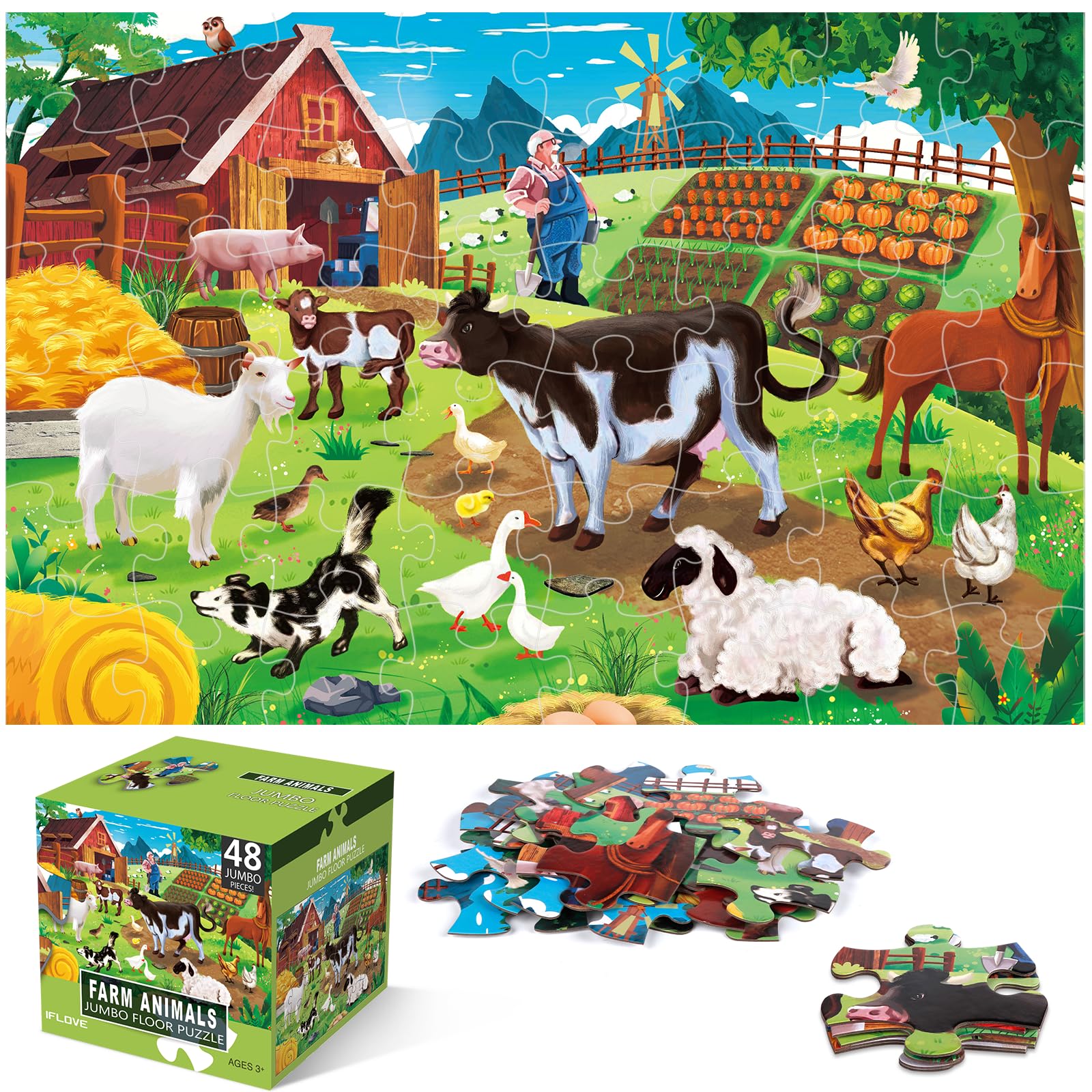 IFLOVE jumbo floor puzzle farm animals scene for engaging playtime