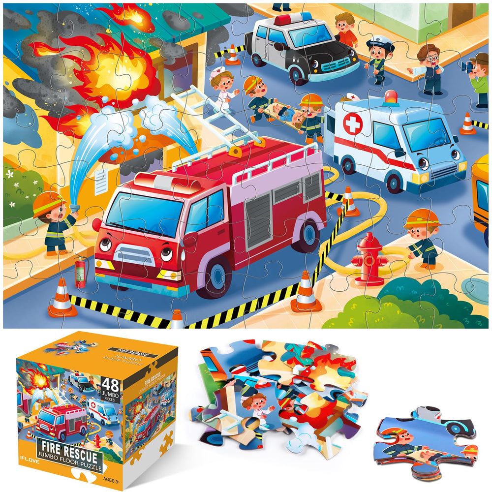 IFLOVE jumbo floor puzzle of a fire rescue scene inviting collaborative play at home