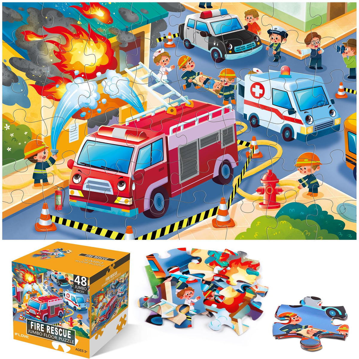 IFLOVE jumbo floor puzzle of a fire rescue scene inviting collaborative play at home