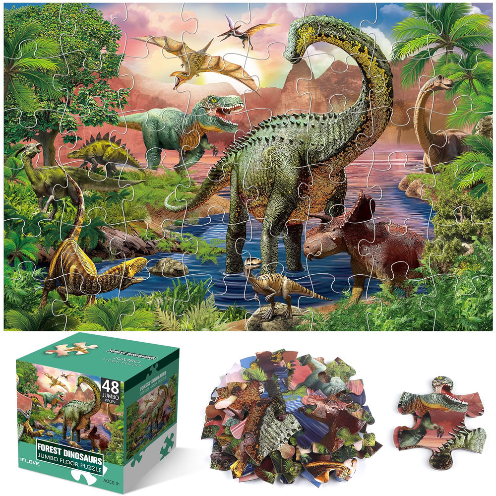 IFLOVE jumbo floor puzzle forest dinosaur with oversized pieces for easy handling and family time.
