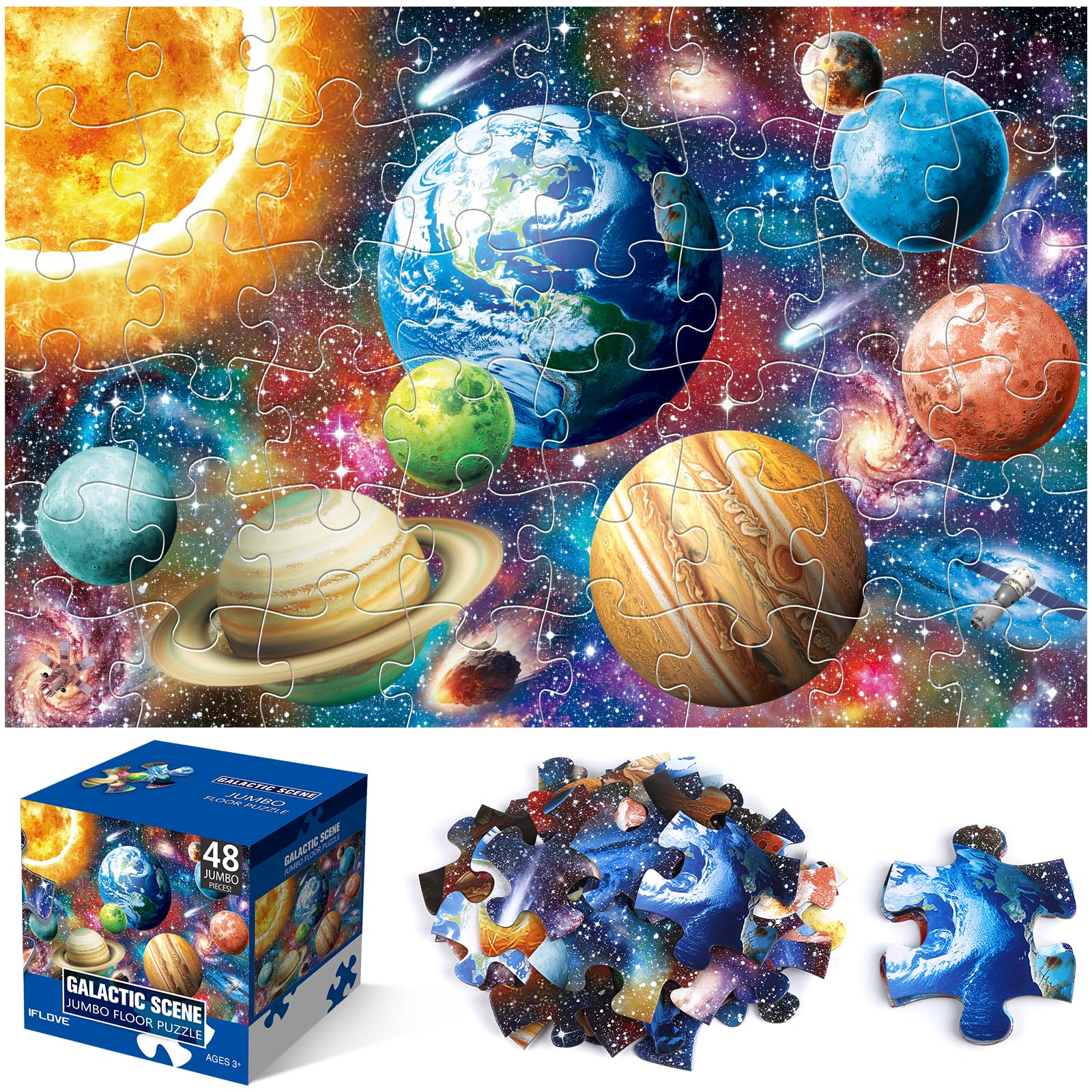 IFLOVE jumbo floor puzzle featuring solar system planets for engaging space learning and fine motor practice
