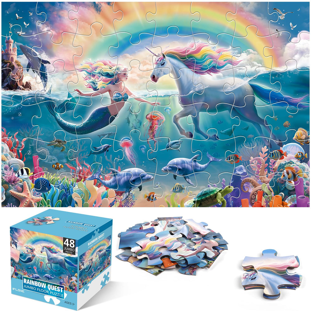 IFLOVE jumbo floor puzzle with unicorn and mermaid underwater scene for imaginative play