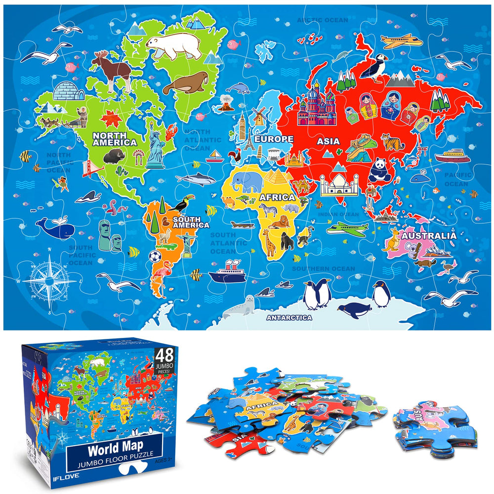 IFLOVE jumbo world map puzzle front view for geography learning