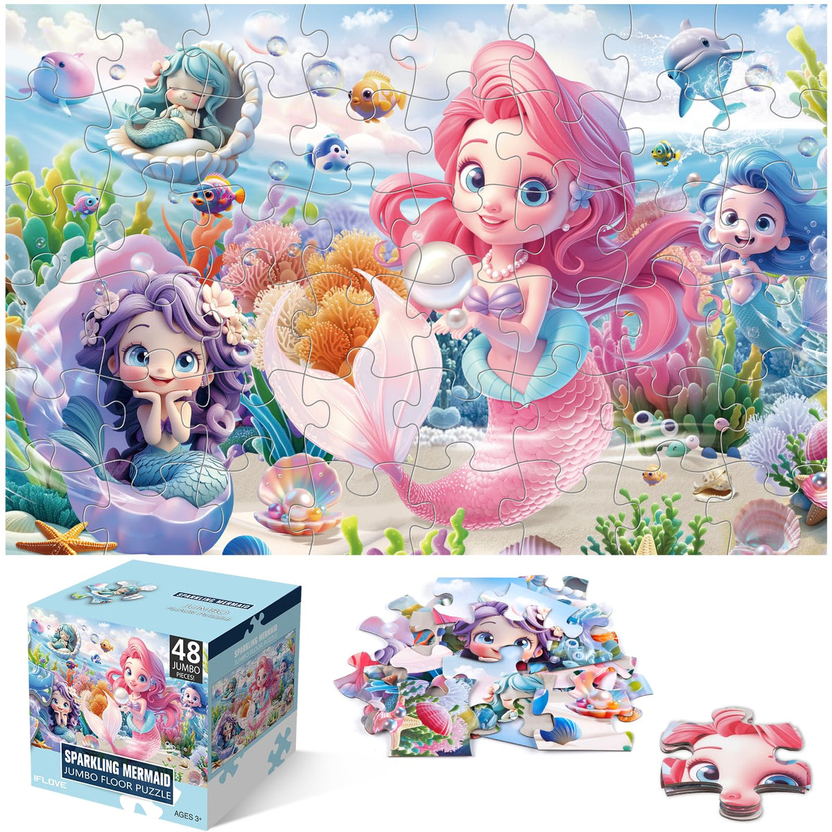 IFLOVE mermaid floor puzzle with large pieces for easy grasp and fun learning