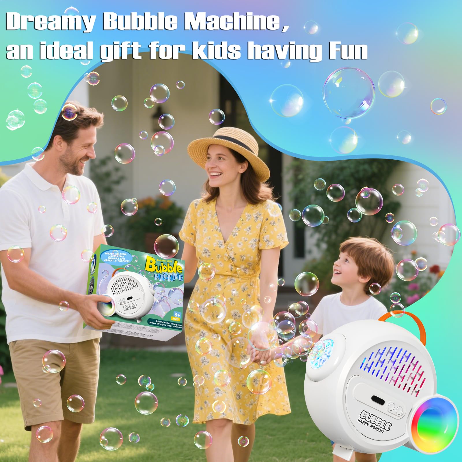 IFLOVE outdoor party scene with bubbles and RGB lights for celebrations