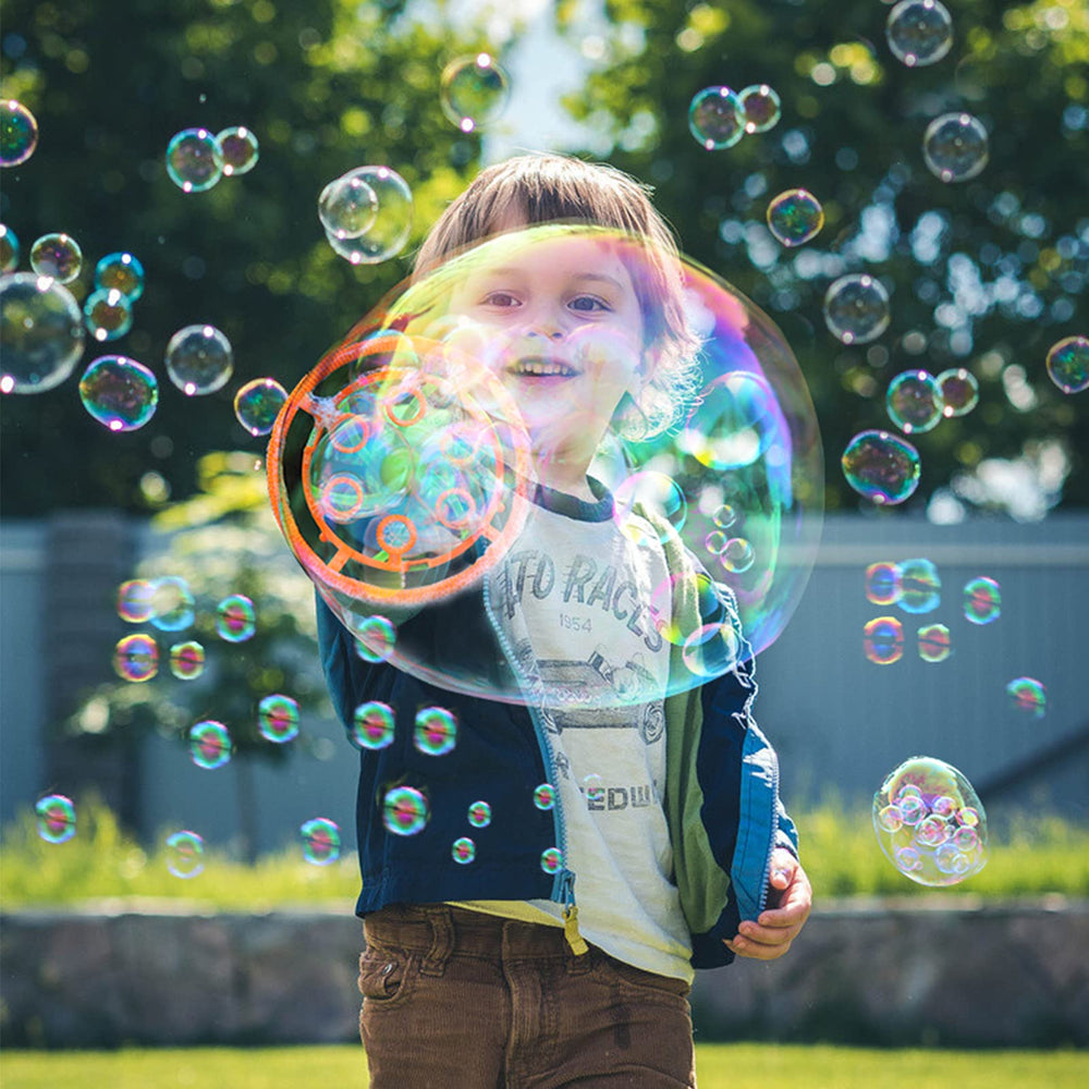 IFLOVE Party-ready bubble guns entertain kids during outdoor celebrations.