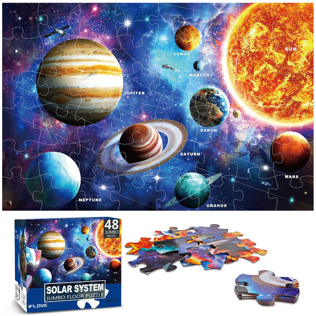 IFLOVE solar system floor puzzle complete scene sparks space learning