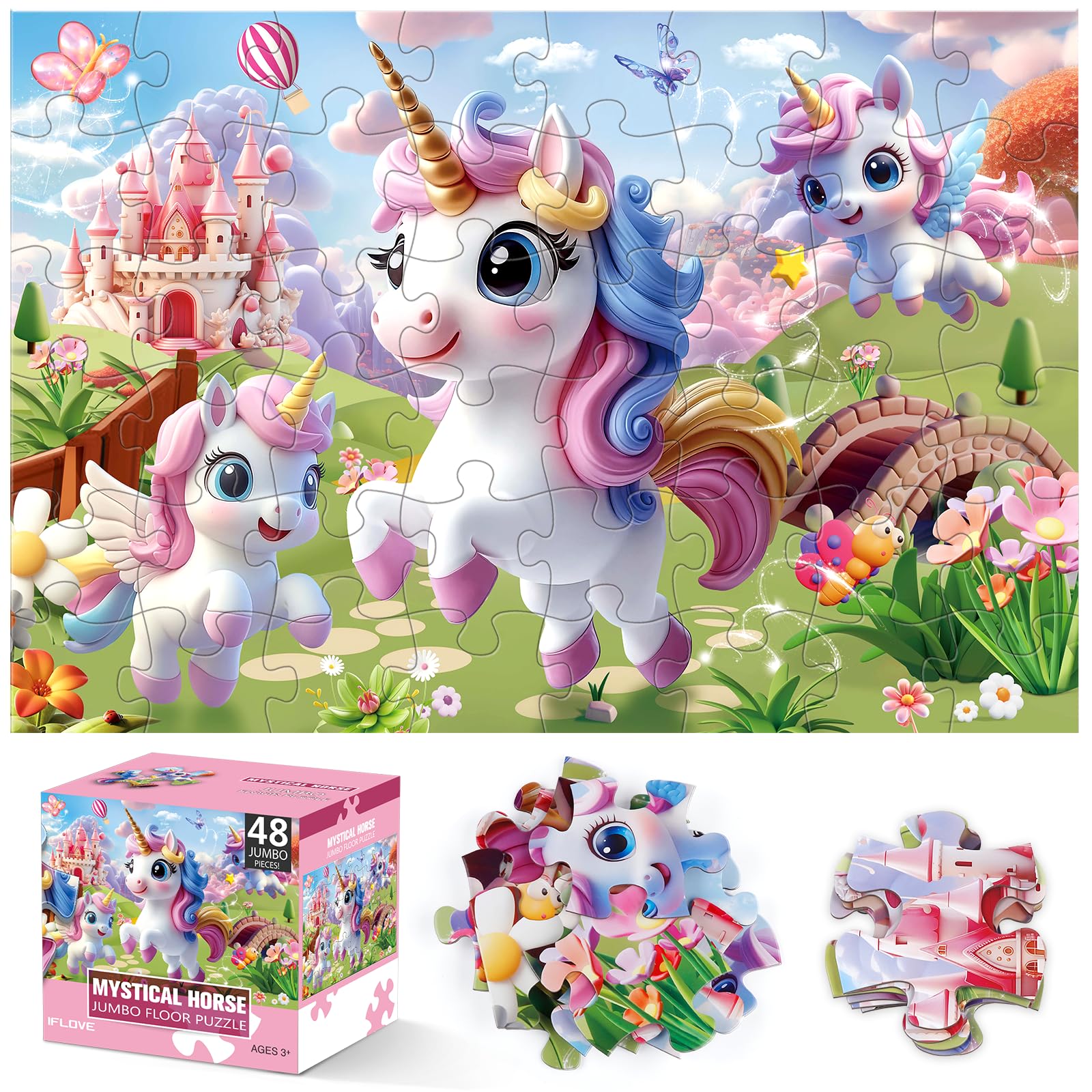 IFLOVE unicorn floor puzzle 48 pieces for engaging learning and play.