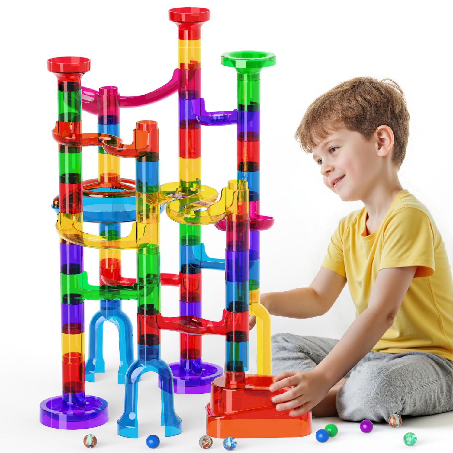 Ifollower Marble Run 109-piece upgraded kit with clear components for engaging play