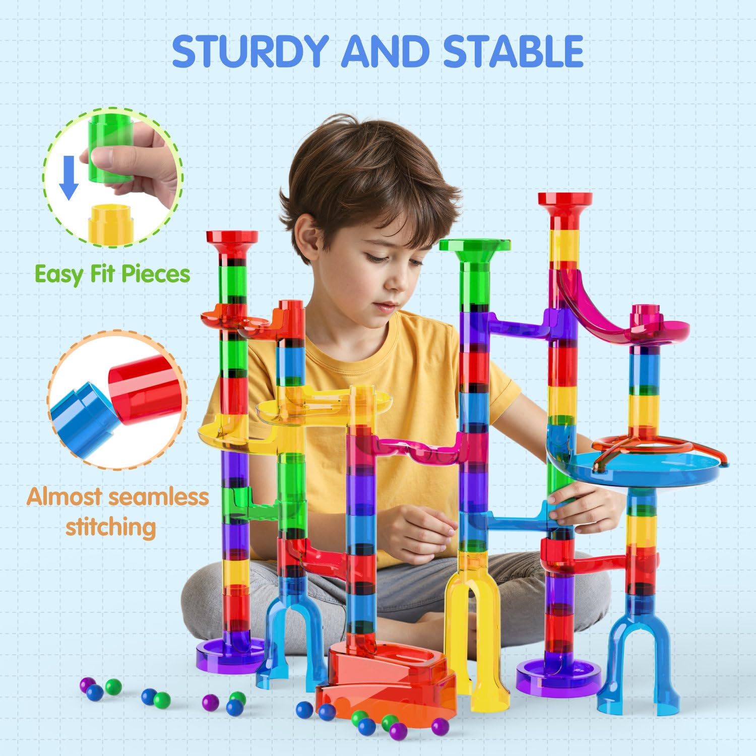Kids teamwork racing marbles with Ifollower Marble Run for collaborative play